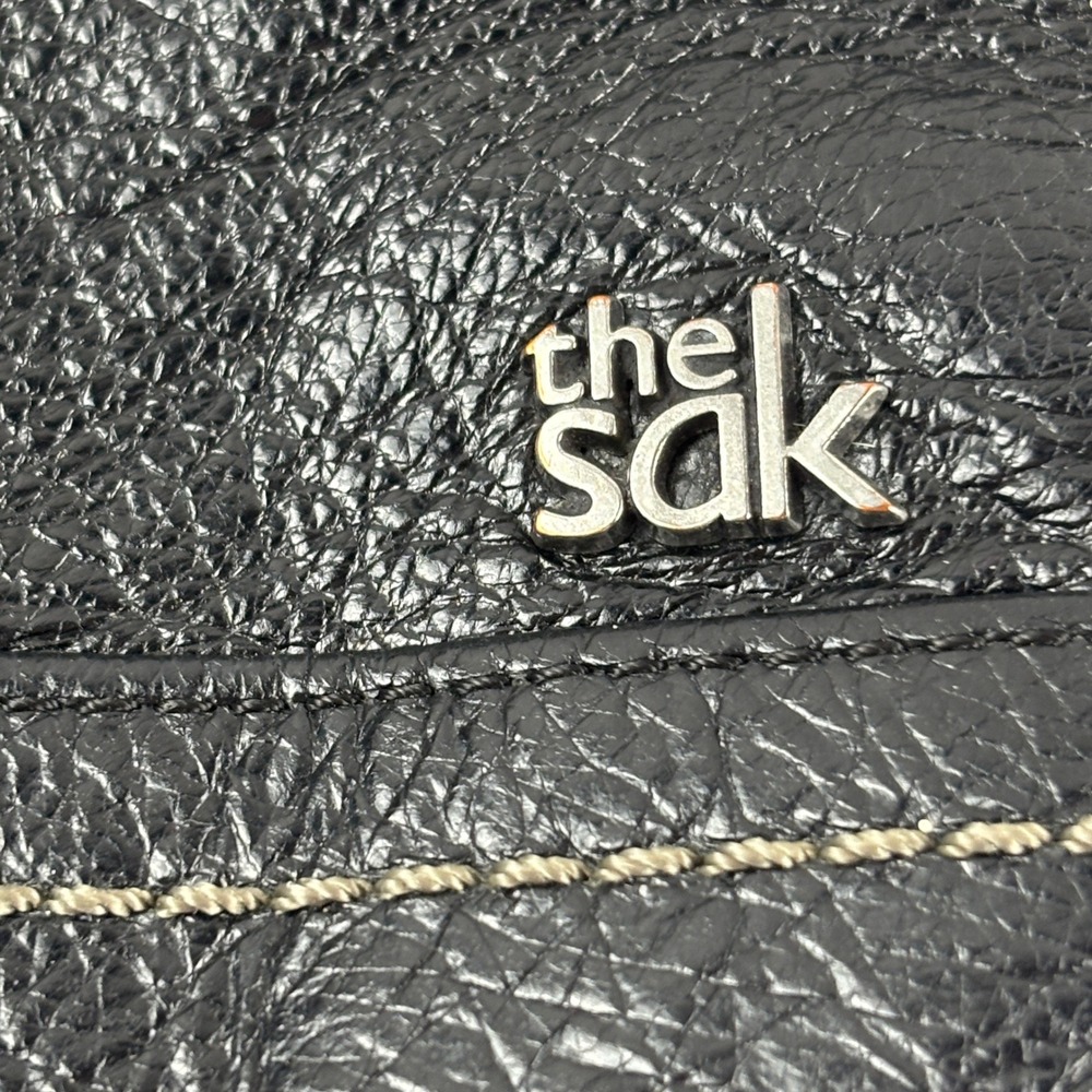 The Sak Shoulder Bag Womens Medium Black Leather Contrast Stitch Zip Top - Picture 3 of 8